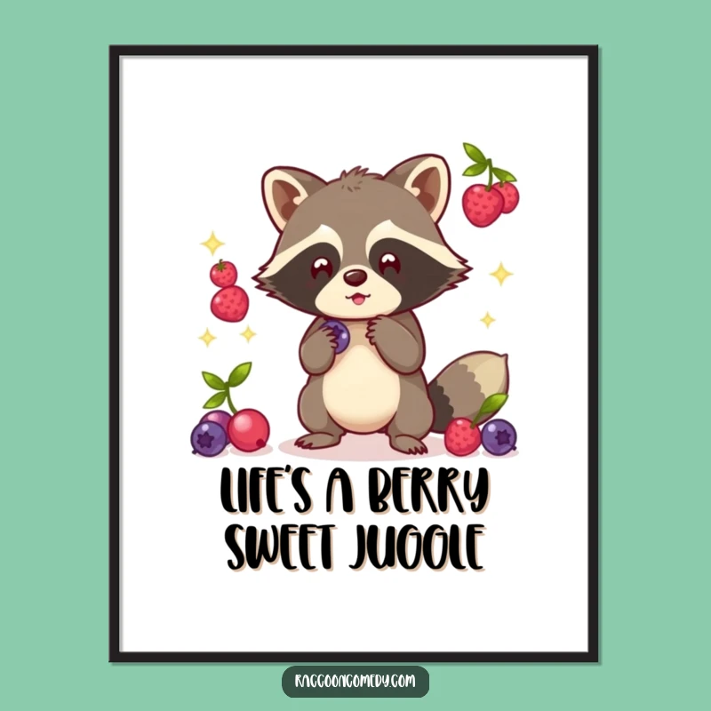 Free Printable Wall Art: Funny Kawaii Raccoon Juggler, Magical Downloadable Decor