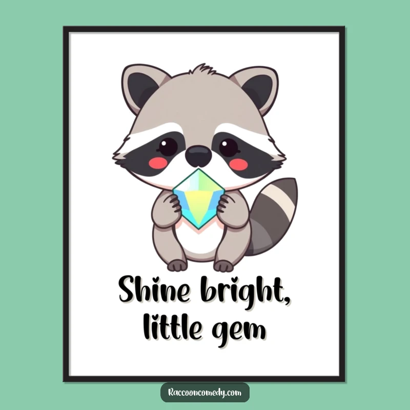 Free Printable Wall Art: Kawaii Raccoon Gem, Adorable Downloadable Decor!