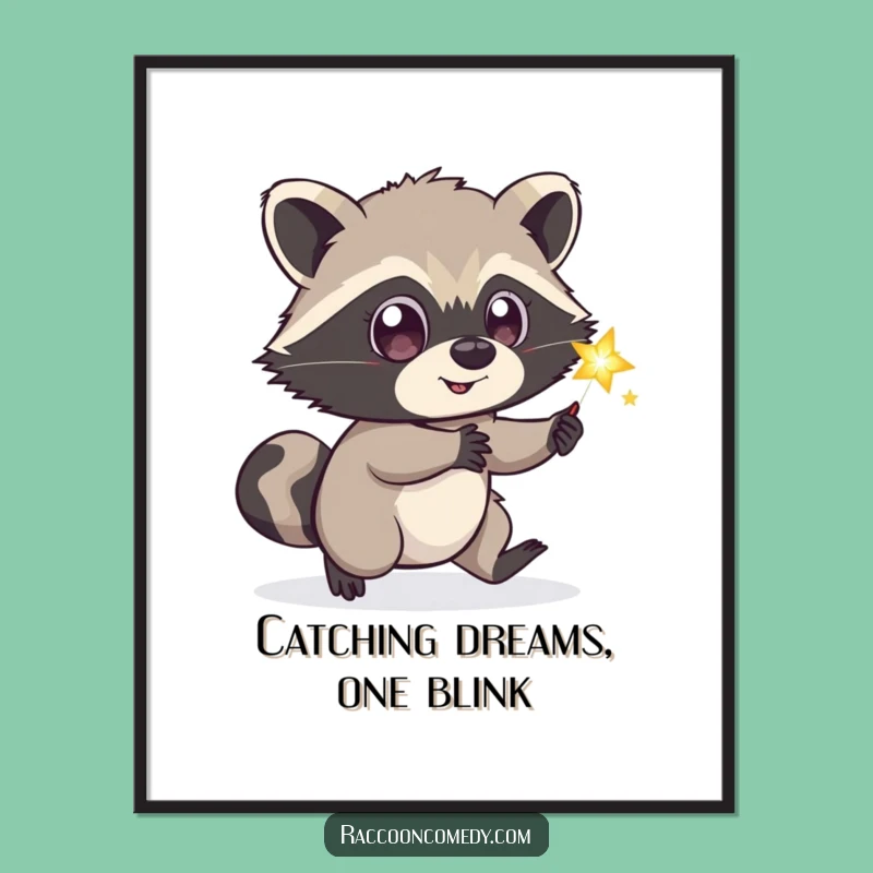 Free Printable Wall Art: Raccoon Firefly Chase Funny Downloadable Decor