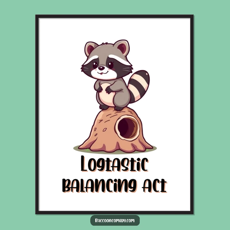 Funny Free Printable Wall Art: Kawaii Raccoon Balancing Act, Downloadable Decor
