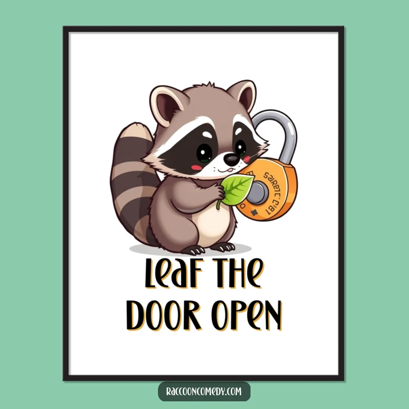 Funny Free Printable Wall Art: Raccoon Unlocking Mystery, Downloadable Decor
