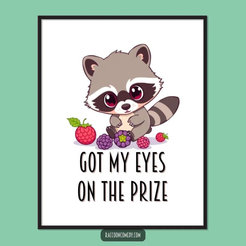 Funny Free Printable Wall Art: Raccoon Berry Chase, Quirky Downloadable Decor