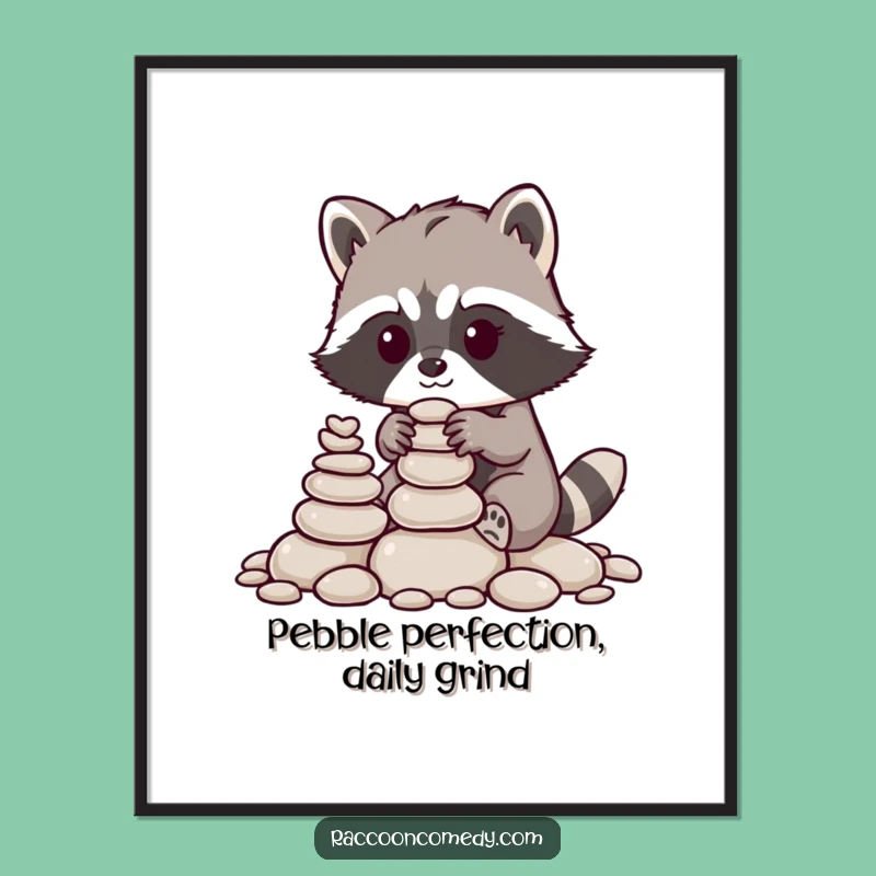Free Printable Wall Art: Raccoon Stacking Pebbles, Minimalist & Funny Decor