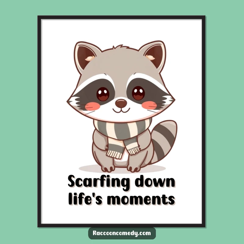 Funny Free Printable Wall Art: Cheeky Kawaii Raccoon Scarf Art!