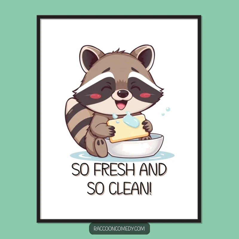Free Printable Raccoon Wall Art: Funny Soap Washing Graphic for Delightful Downloadable Decor