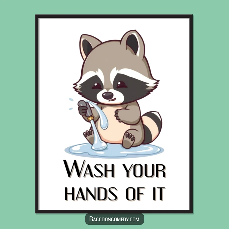 Free Printable Wall Art: Funny Raccoon Shiny Object Washing Downloadable Home Decor
