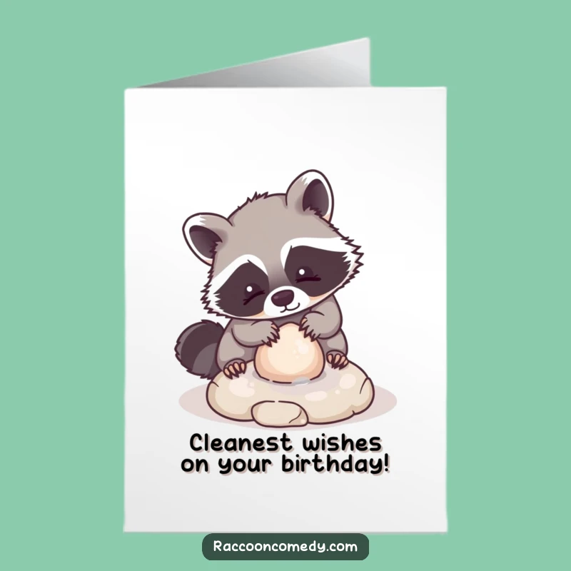 Washing Stone Raccoon Free Printable Birthday Card - Cute Downloadable Greeting