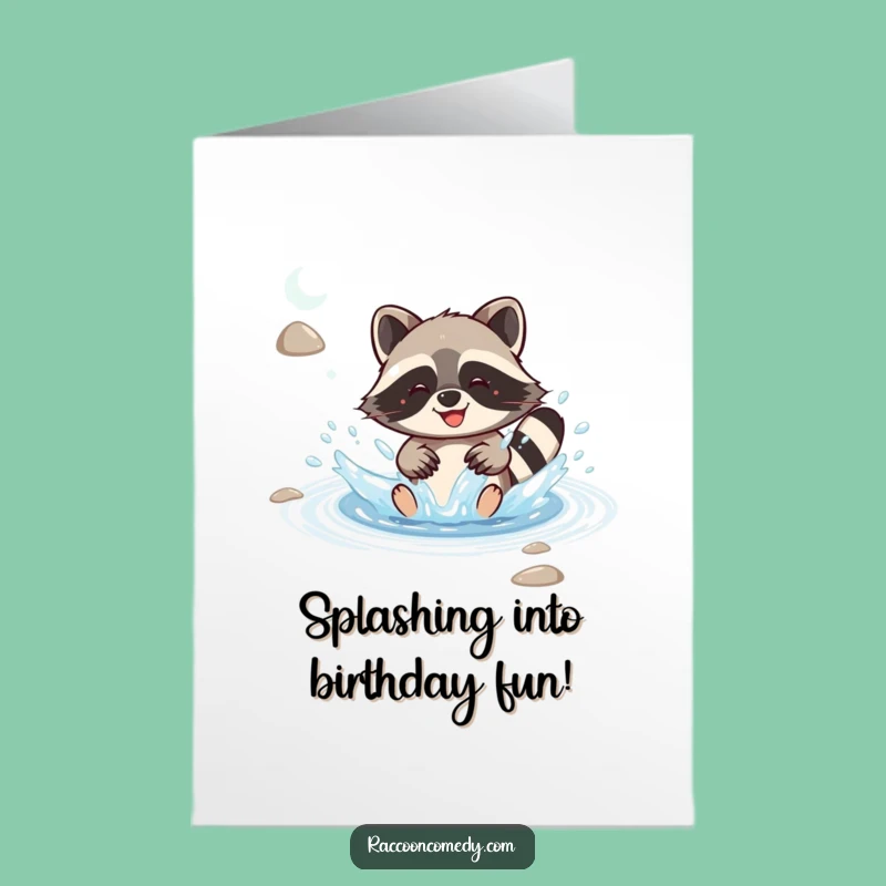 Free Printable Birthday Card: Happy Raccoon Splashing Fun