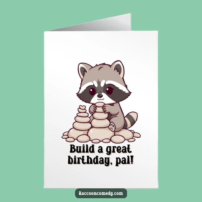 Free Printable Birthday Card: Raccoon Stacking Pebbles, a Funny DIY Gift Idea