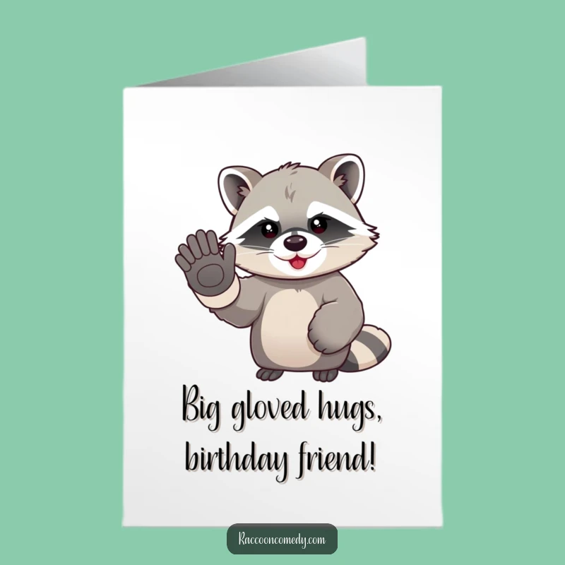 Funny Free Printable Birthday Card: Kawaii Raccoon Waving Bye, Downloadable Gift