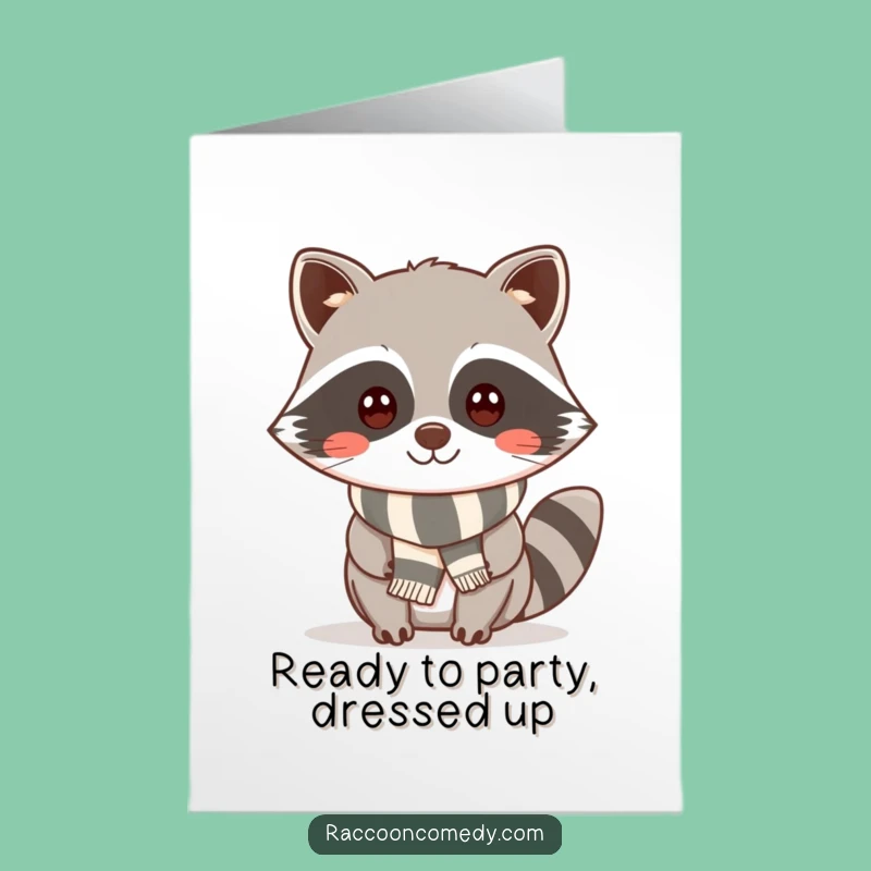 Free Printable Funny Birthday Card: Cheeky Kawaii Raccoon Scarf Style!