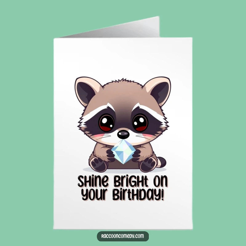Free Printable Birthday Card: Raccoon Gem Curiosity Funny Downloadable Gift