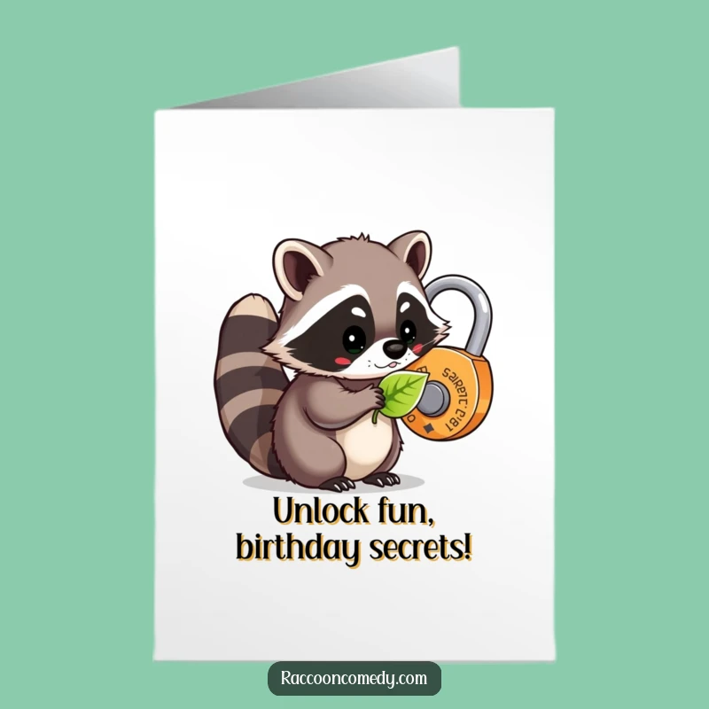 Funny Free Printable Birthday Card: Raccoon Unlocking Fun, Downloadable Gift