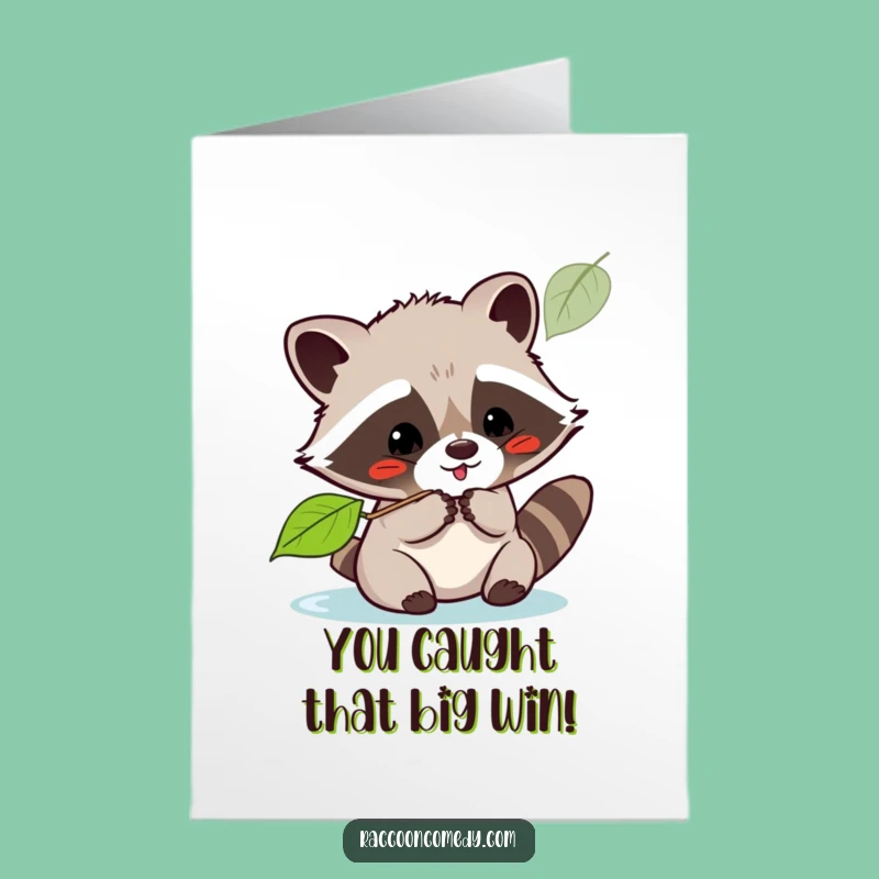 Free Printable Congrats Card: Kawaii Raccoon's Leafy Celebration!