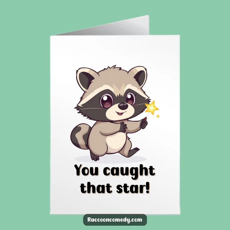 Free Printable Congrats Card: Raccoon Firefly Chase Funny Downloadable