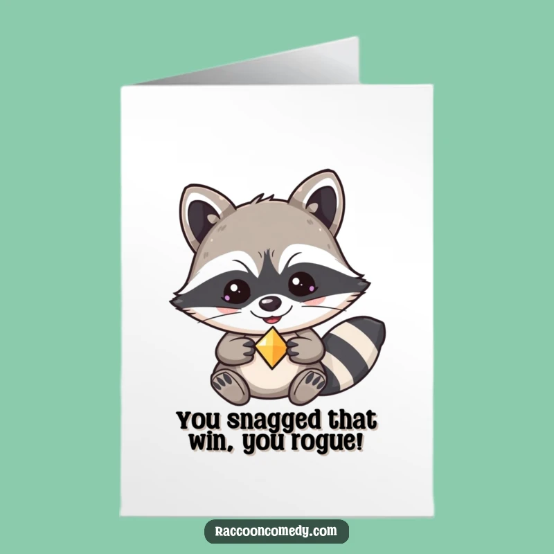 Free Printable Kawaii Raccoon Congrats Card: You Found Your Treasure!
