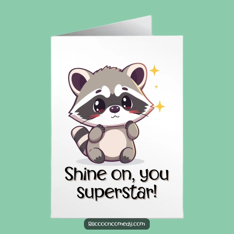 Free Printable Congrats Card: Surprised Kawaii Raccoon Magical Moment!