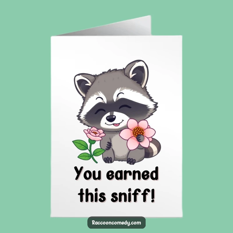 Free Printable Congrats Card: Raccoon Smells Success - Fun Downloadable Gift