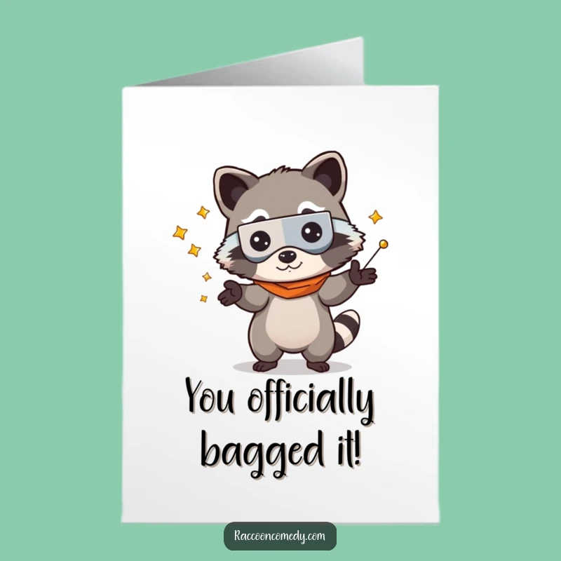 Congrats Free Printable Card: Kawaii Raccoon Juggling Success, Downloadable Gift