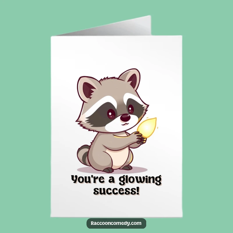 Free Printable Congrats Card: Curious Raccoon Glowing Object Downloadable Gift