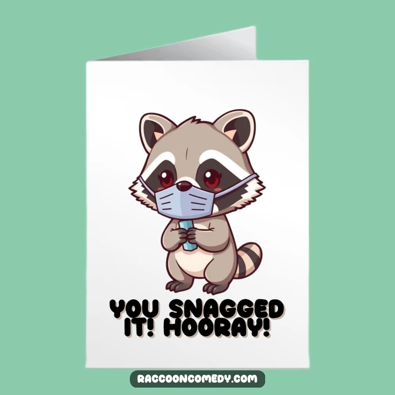 Free Printable Congrats Card: Funny Kawaii Raccoon Bandit, Clever Downloadable Gift