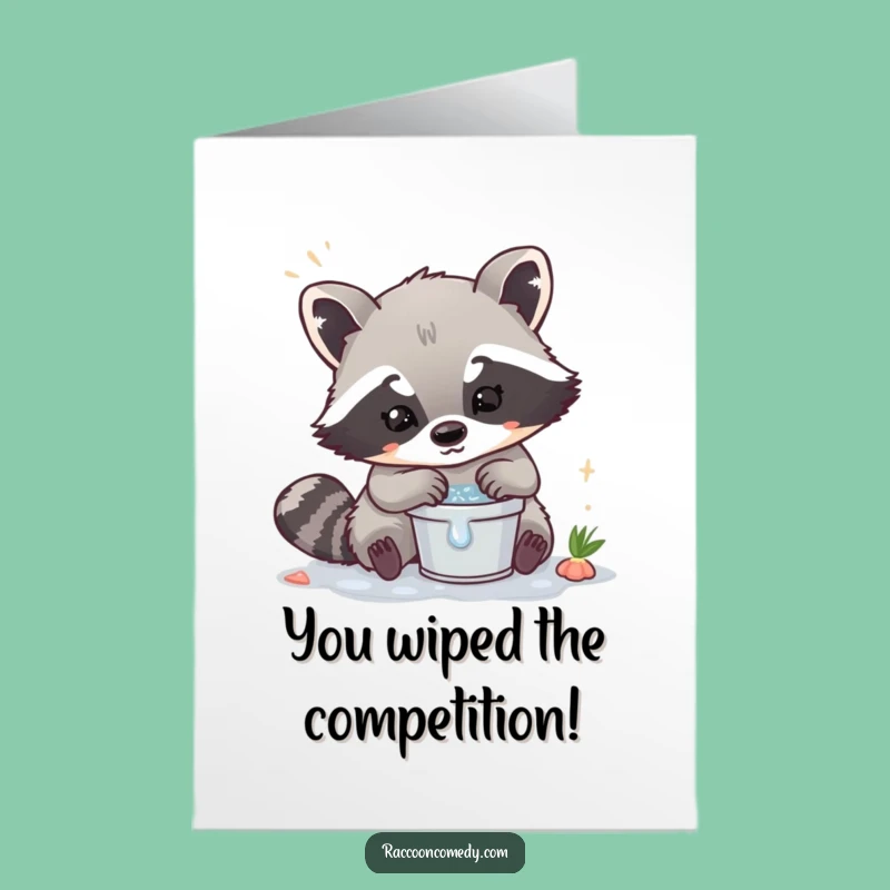 Free Printable Congrats Card: Funny Kawaii Raccoon Cleaner, Sparkling Downloadable Gift