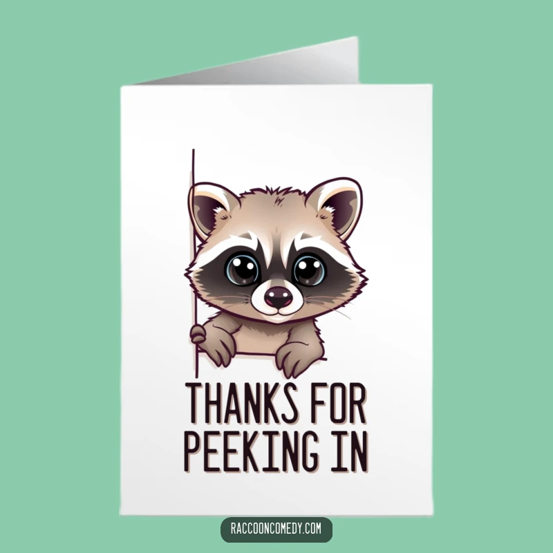Free Printable Thank You Card: Curious Raccoon Peeking, Downloadable Appreciation Gift