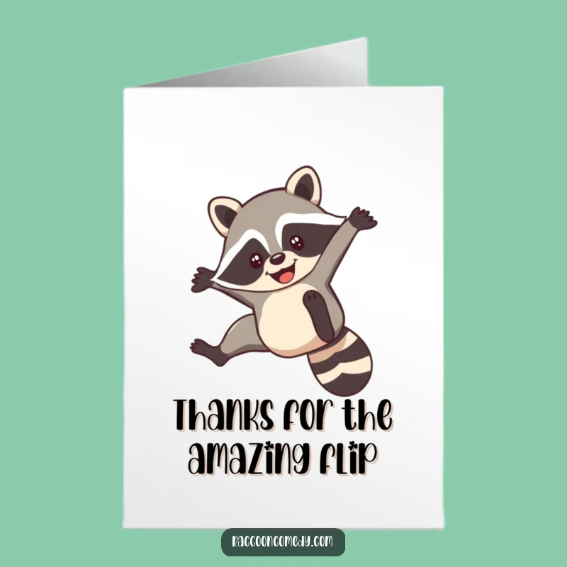 Free Printable Thank You Card: Funny Raccoon Flip, Downloadable Appreciation Gift