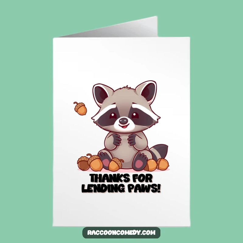 Free Printable Thank You Card: Kawaii Raccoon Acorn Drop