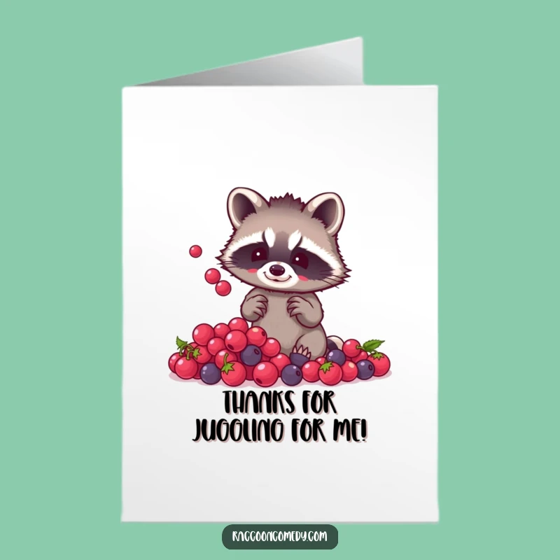 Free Printable Thank You Card: Raccoon Berry Juggling Funny Downloadable