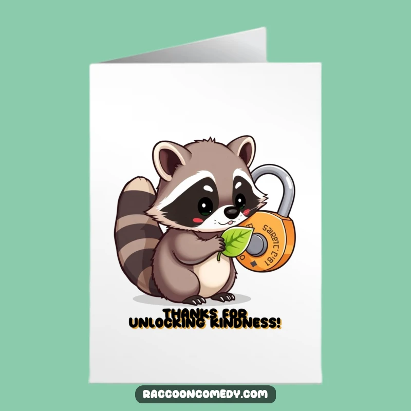Thank You Free Printable Card: Raccoon Unlocks Gratitude, Downloadable Gift