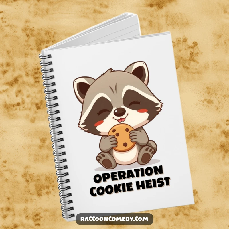Funny Raccoon Notebook: A giggling raccoon plots cookie theft with a grin, ready for your notes.