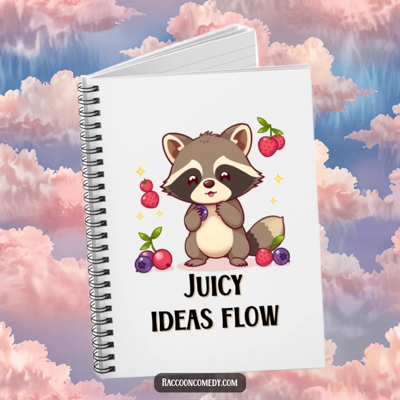 Funny Kawaii Raccoon Notebook: Cover features a cute raccoon juggling glowing berries.