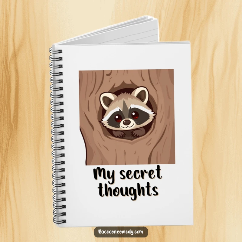 Funny Kawaii Raccoon Notebook: Cover features a cute raccoon peeking from a tree hollow.
