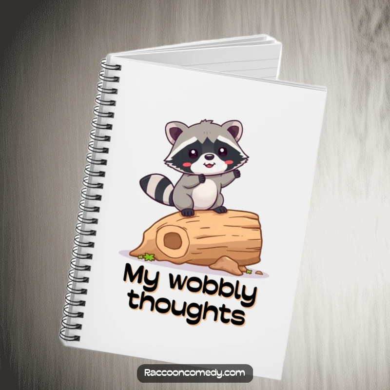 Funny Raccoon Notebook: A kawaii raccoon happily wobbling on a hollow log, perfect for jotting down notes with a smile.