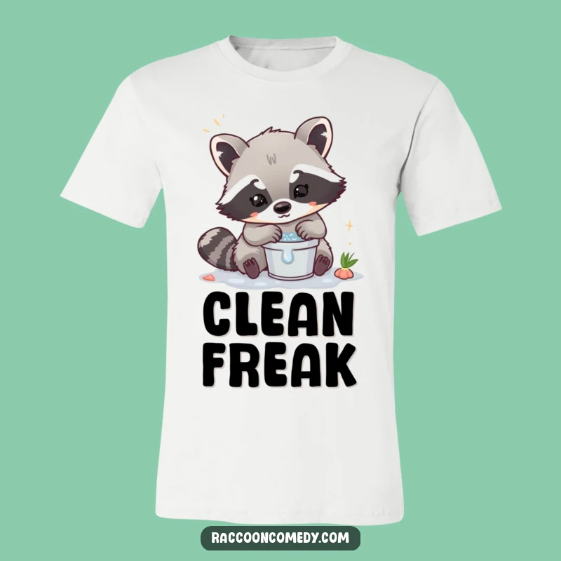 Funny Kawaii Raccoon Washing Tee - Hilarious Chore Companion Apparel