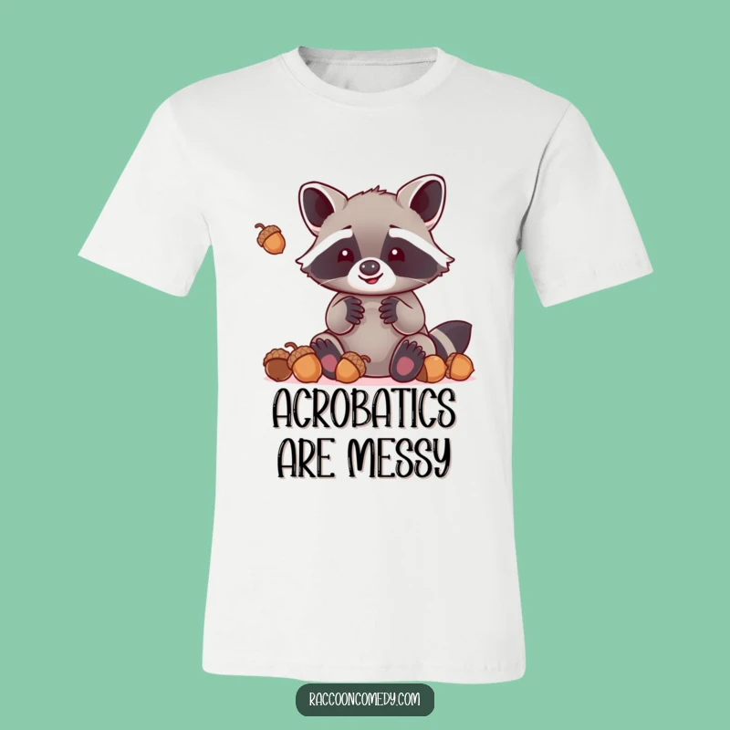 Funny Kawaii Acorn Juggling Raccoon T-Shirt: Cute & Humorous Outdoor Adventure Tee