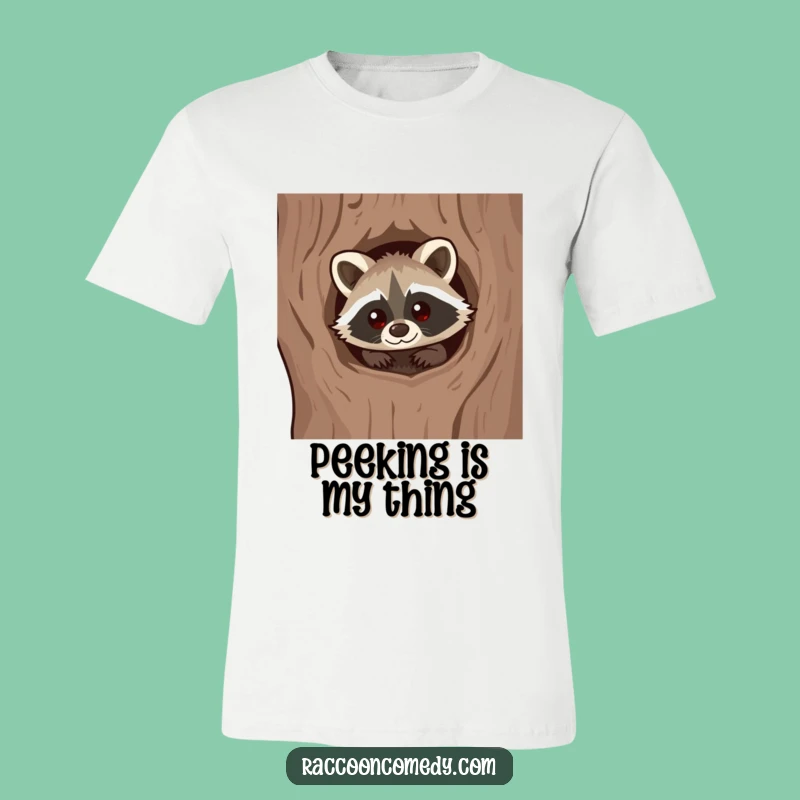 Funny Kawaii Raccoon Curious Tee - Hilarious Peeking Explorer Apparel