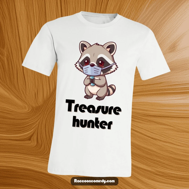 Funny Kawaii Raccoon T-Shirt: Adorable masked raccoon with a shiny object, ready for a heist.