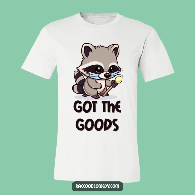 Funny Raccoon T-Shirt: Cute Masked Bandit Tiptoeing with Shiny Object Apparel Gift