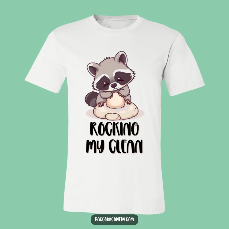 Funny Kawaii Raccoon T-Shirt: Adorable Animal Washing Stone Playful Charm Apparel Gift
