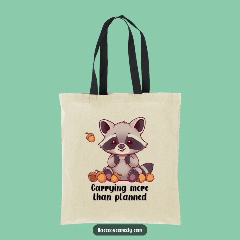 Funny Kawaii Raccoon Tote Bag: Juggling Acorns in Style, Cute Humorous Accessory