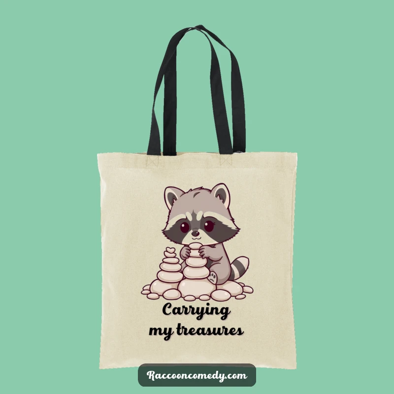 Funny Raccoon Pebble Stacker Tote Bag: Durable and Whimsical Woodland Carry-All