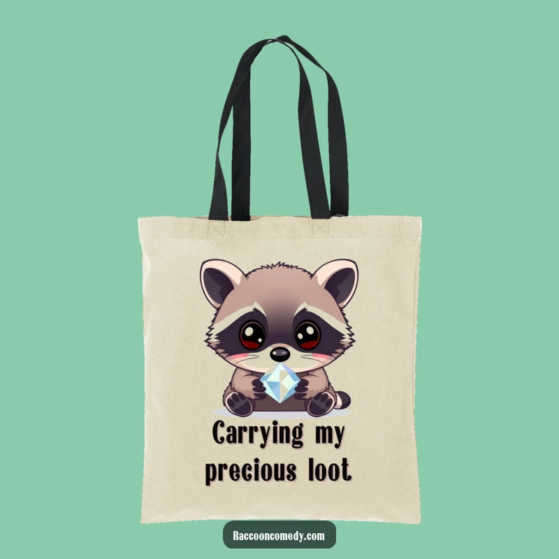 Funny Curious Raccoon Gem Tote Bag: Carry Your Treasures with Woodland Wonder