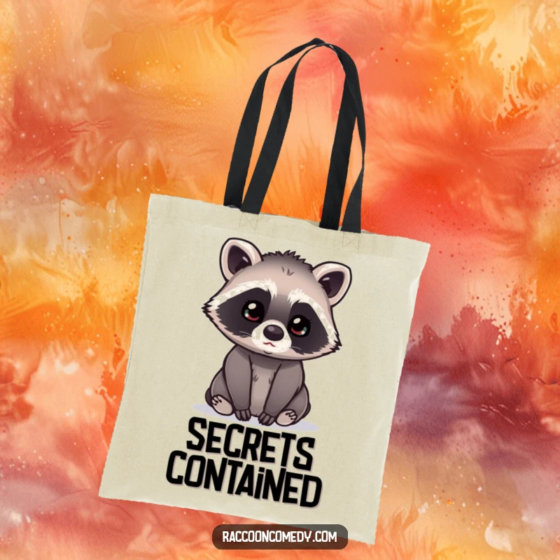 Funny kawaii raccoon with its head tilted curiously and listening intently, printed on a durable tote bag for everyday use.