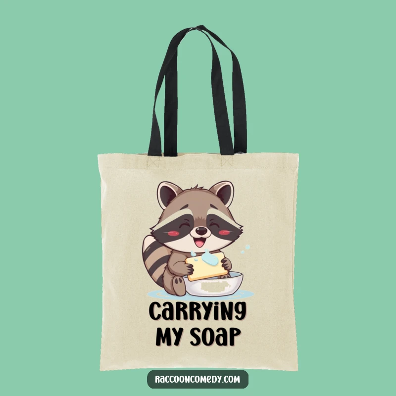 Funny Raccoon Tote Bag: Carry Your Essentials with This Hilarious Soap-Washing Design!